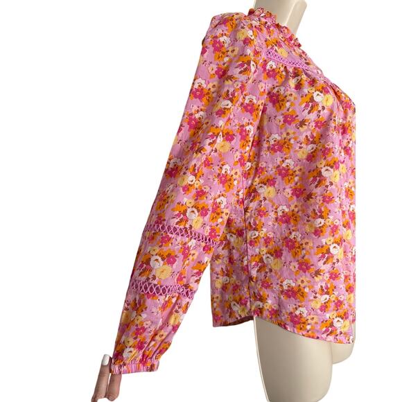 J. Crew Floral Ruffleneck Shirt Blouse Pink and Orange Size XXS - Picture 11 of 12
